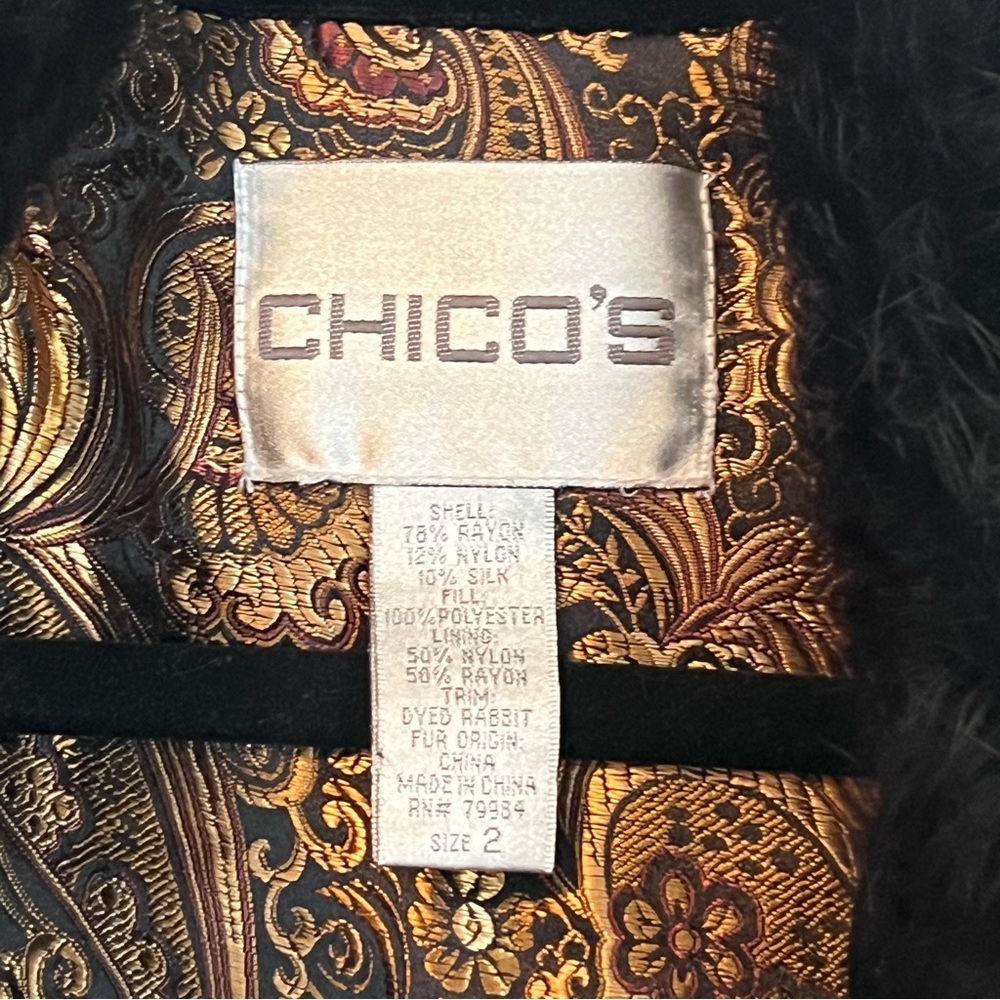 Chico's Black Quilted Vest with Rabbit Fur Trim - Picture 2 of 8